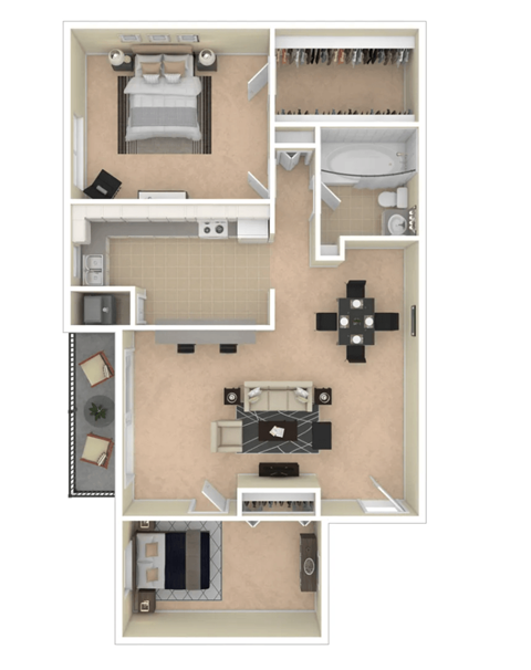 Floor plan for 2 beds, 1 bath, 739 sqft